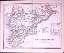 Merionethshire Wales-Dugdale & Archer Antique 180 Years-Old Steel Engraved Map-54