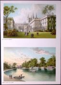 Oxford Barges On the Isis & New College Victorian Antique Double Print-36
