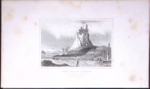Holy Island Castle Dugdale & Archer Antique 180 Years-Old Copper Plate Print-31