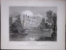 Warwick Castle Warwick 190 Years-Old Rare John Britton Antique Steel Engraving-123