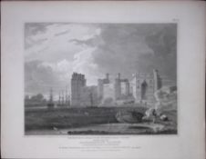 Caernarvon Castle Wales 190 Years-Old Rare John Britton Antique Steel Engraving-117