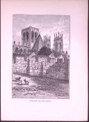 Battlements of York Country Towns of Britain 145-Year-Old Woodcut Illustration-1