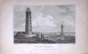 Spurn Lighthouse Yorkshire 198 Years-Old Thomas Allen Antique Steel Engraving-53