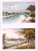 London The Serpentine & Kensington Gardens Corner Victorian Antique Double Print-11