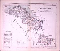 Flintshire Wales-Dugdale & Archer Antique 180 Years-Old Steel Engraved Map-50