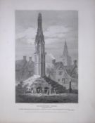 Geddington Cross Northampton 190 Years-Old Rare John Britton Antique Steel Engraving-37