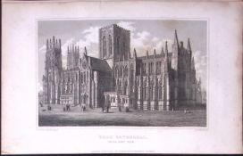 York Minster Cathedral Yorkshire 198 Years-Old Thomas Allen Antique Steel Engraving-34