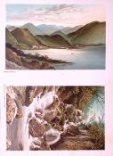 The Lakes Derwent Water & Lodore Falls Victorian Antique Double Print-17