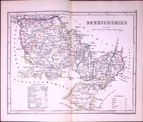 Denbighshire Wales-Dugdale & Archer Antique 180 Years-Old Steel Engraved Map-48