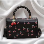 Women’s Cherry Print Shoulder Bag – Cute Crossbody Tote With Charm