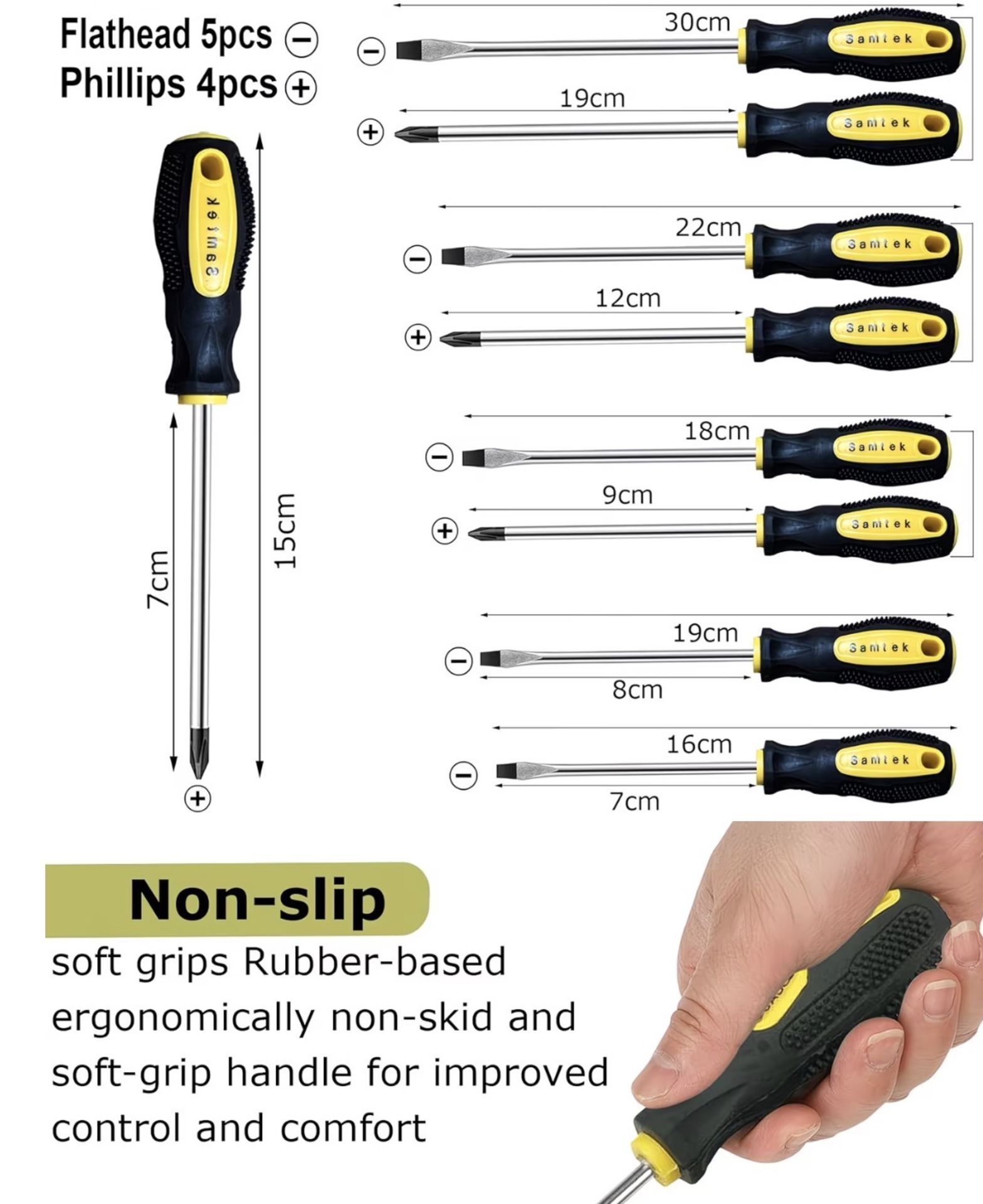 9-Piece Magnetic Screwdriver Set – Heavy-Duty Flat & Cross Head With Non-Slip Grip - Image 2 of 2