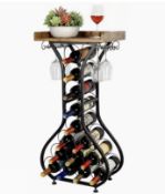 Freestanding Wine Rack With Tabletop – 14 Bottle Floor Storage With Glass Holder
