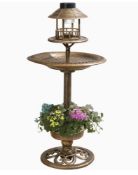 Solar Lighted Bird Bath With Feeder & Planter – Outdoor Garden Pedestal Birdbath