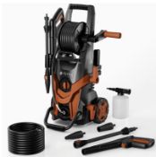 Pressure Washer With Hose Reel, Foam Cannon & Adjustable Nozzles Jet Washer For Cars, Patios & Dr...
