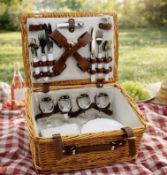 Luxury Wicker Picnic Basket Set For 4 – Complete Hamper With Glasses, Cutlery & Dinnerware