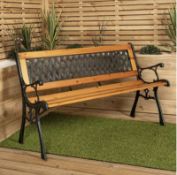 2-Seater Outdoor Garden Bench – Wooden & Cast Iron With Lattice Design