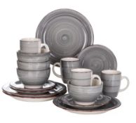 16-Piece Dinnerware Set Stoneware Plates, Bowls & Mugs, Service for 4, Grey, Microwave & Dishwash...