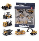 6pcs Alloy Construction Truck Toy Set – Excavator, Loader, Tractor, Dump Truck, Mixer & Crane