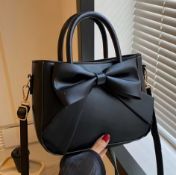 Elegant Bow & Bowknot Handbag, Structured Tote With Golden Hardware Nylon Luxury, Everyday