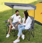 Double Sunshade Folding Chair – 2-Person Outdoor Chair With Canopy & Cup Holders