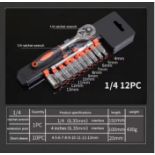 12pcs Socket Ratchet Handle Wrench Set 1/4 Spanner Kit With Extension Rod and 10 Common Sockets