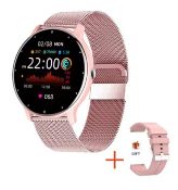 Smart Watch Full Touch Screen Sport Fitness Watch IP67 Waterproof Bluetooth For Android Pink Mesh