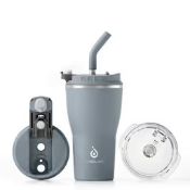 18oz Stainless Steel Travel Tumbler – Double Wall Insulated With Lid & Straw (Grey)