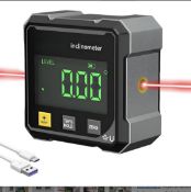 Digital Angle Finder With Laser – 4-Side Magnetic Angle Gauge, IP54 Waterproof, USB Rechargeable