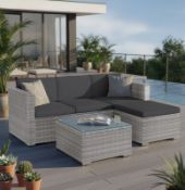 PE Rattan Garden Furniture Set – Outdoor Corner Sofa With Cushions & Glass Table