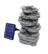 Solar-Powered Rockery Water Fountain With LED Light, Elegant Indoor & Outdoor Garden Water Featur...