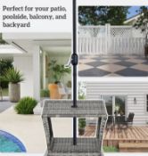 Outdoor Rattan Coffee Table – PE Wicker Side Table With Umbrella Hole & Storage