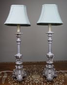 Pair of Silver Carved Table Lamps