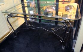 Hollywood Regency Ornate Metal & Glass Dining Centre Table