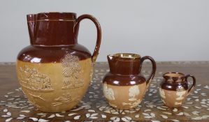 Collection of Three Graduated Doulton Lambeth Stoneware Jugs, c.1900