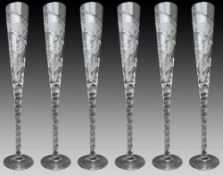 Set of 6 Fine Very Large Crystal Toasting Flutes