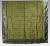 Indian Green & Silver Silk Brocade Bed Throw / Cover