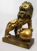 Large Roaring Lion Sculpture with Painted Gold Finish