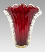 Vintage Italian Murano Ruby Glass Vase with Aventurine