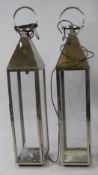 Pair of Large Vintage Chrome Lanterns