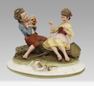 Capodimonte Figurine Girl & Boy with Clown Mask by Merli