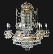 Designer Profusely Dressed Crystal Gilt Metal Chandelier
