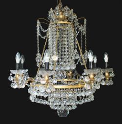 Designer Profusely Dressed Crystal Gilt Metal Chandelier