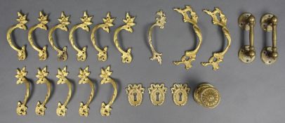 Collection of Vintage Brass Furniture Handles Escutcheon Plates