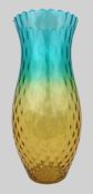 Contemporary Murano Art Glass Vase – Blue & Amber with Hobnail Pattern