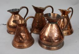 Collection of 5 Antique Copper Haystack Jugs