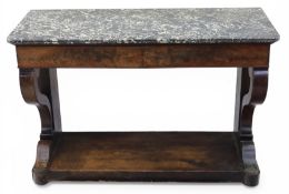 Fine Napoleon I Period French Mahogany Console Table with Variegated Marble Top