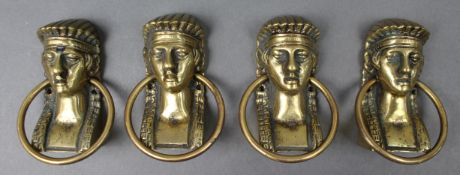 Set of Four Antique Brass Classical Female Head Ring Handles