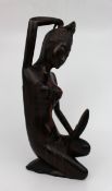 Vintage Balinese Hardwood Sculpture – Seated Woman with Mirror