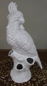 Large White Glazed Ceramic Parrot Sculpture