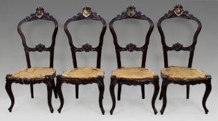 Set of 4 Victorian Heraldic Crested Chairs c.1850